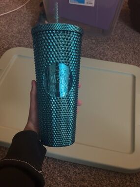 Starbucks Metallic Teal Studded Cold Cup with Straw